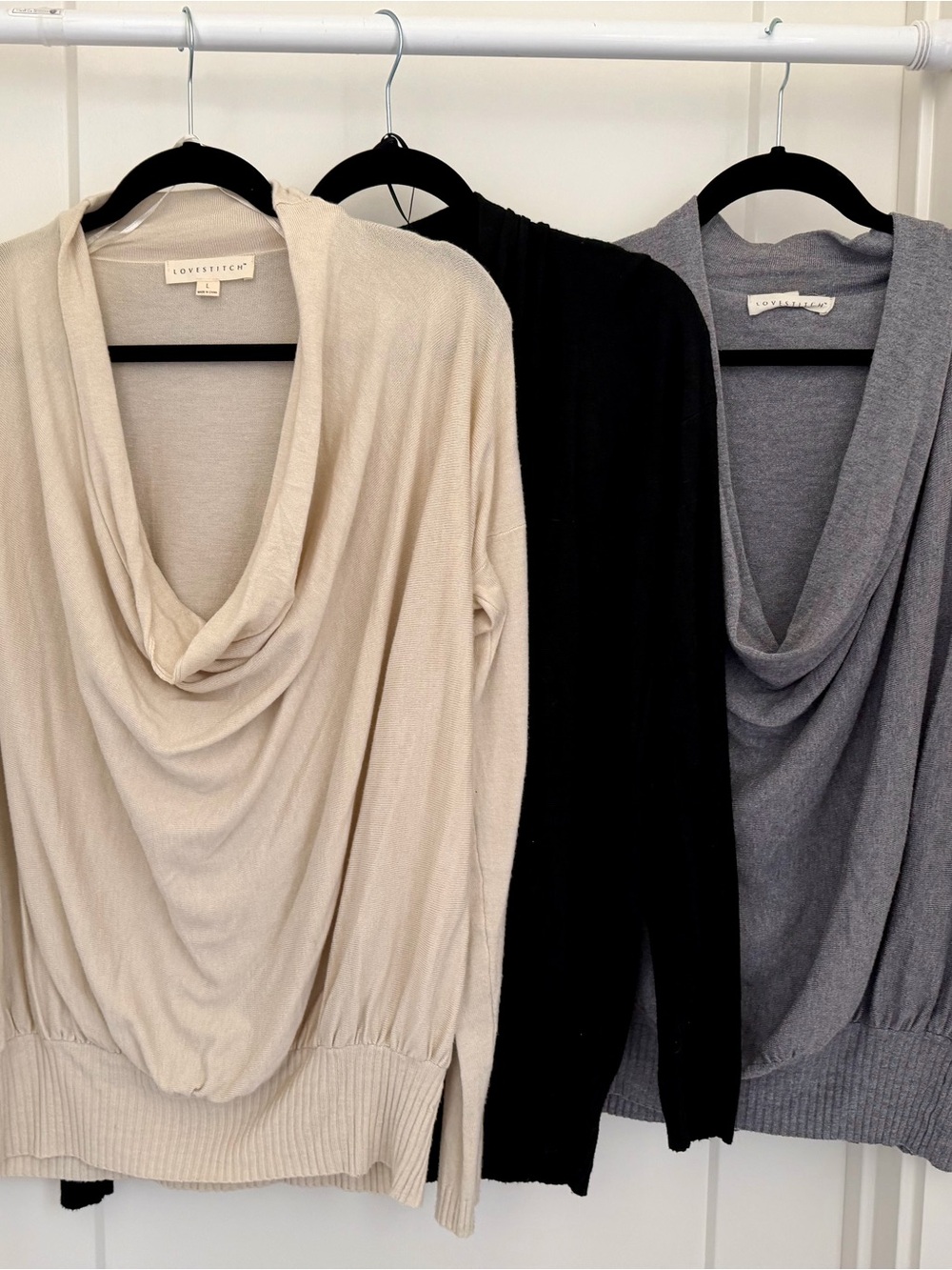 lovestitch Cowl Neck Sweater Trio - Cream, Black & Gray